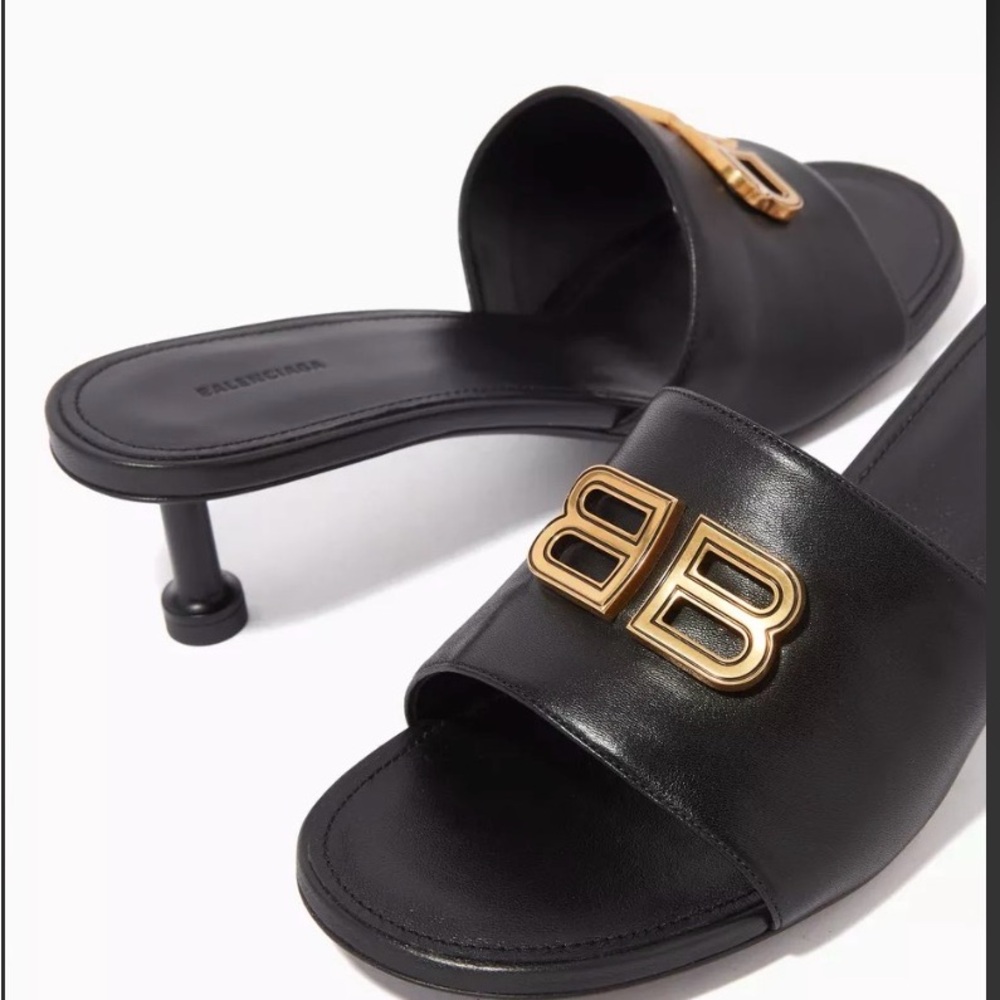 Balenciaga Groupie 50Mm Logo-Plaque Mules Slides Sandals Black 37 Orig $1398 - Picture 3 of 4